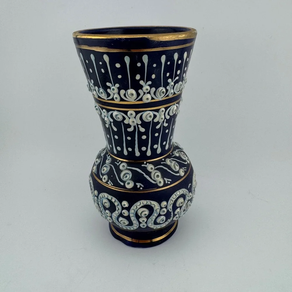 Lucas Vase Small Cobalt Blue Excellent Handmade 24K Gold Greece Relief Decor
